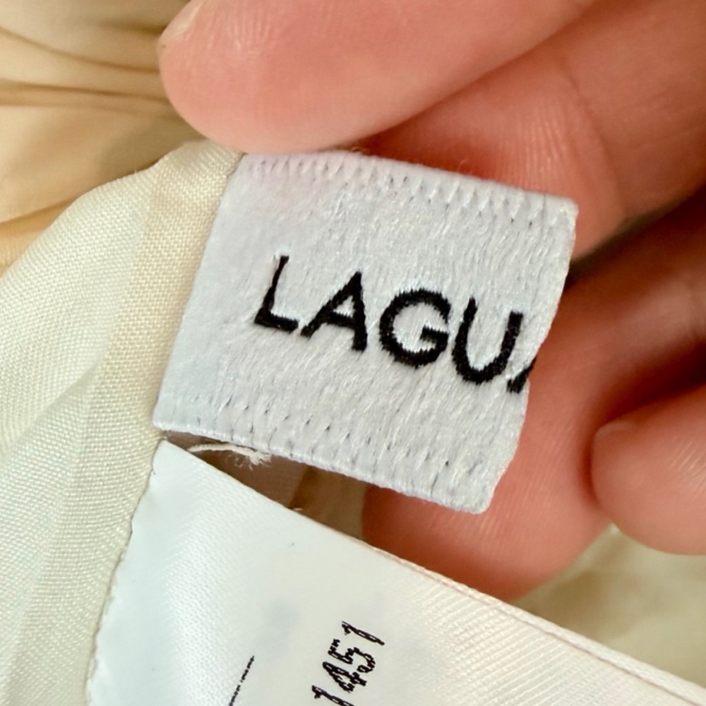 LAGUA GEM • Cream/Black Wide-Leg Ribbon Trim High-Waisted Drawstring Pants, S - Picture 14 of 16